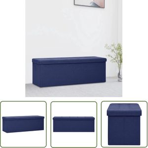 The Living Store Opbergbank inklapbaar kunstlinnen blauw - Opbergbank - Halbank - Blauwe Bank - Bankstel - Meubels Voor Woonkamer