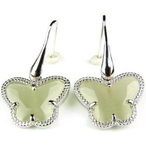 Zilveren oorringen oorbellen Model Vlinder gezet met parelmoerkleurige steen