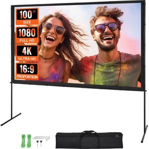 Projectieprojectiescherm met standaard 100 inch HD 4K Outdoor Indoor Projectiescherm Snel opvouwbaar Draagbaar filmscherm 16:9 voor thuisbioscoop, camping en vrijetijdsevenementen Zwart