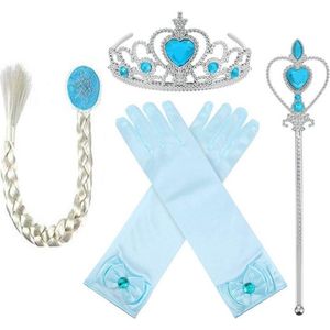 Het Betere Merk - Voor bij je prinsessenjurk meisje - Accessoires - Vlecht - Blauwe Handschoenen - Toverstaf - Tiara - Speelgoed Meisjes - Carnavalskleding Meisjes