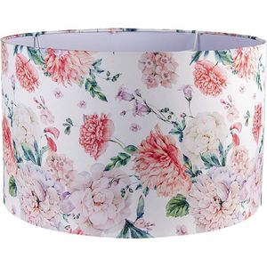 Clayre & Eef Lampenkap Hanglamp Ø 45x28 cm Wit Roze Textiel Rond Bloemen Stoffen Lampenkap