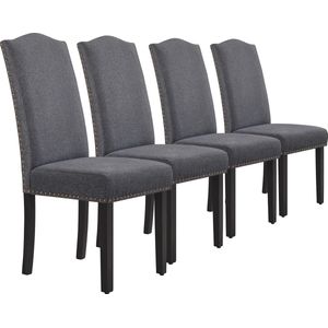 Set van 4 moderne eetkamerstoelen met hoge rugleuning en massief houten poten