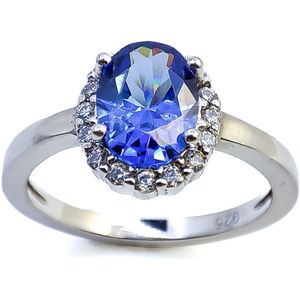 Prometida/ Aanzoeksring / Iconic Ovaal-Cut Koningsblauw Halo Verlovingsring/ Sterling Zilver 925 / Princes Diana / valentijns cadeau / moederdag cadeau /zie filmpje