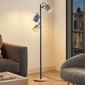 Lindby - vloerlamp - 3 lichts - eiken, staal - H: 140 cm - E14 - grijs, hout licht, zwart