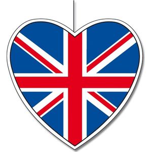 5x Hangdecoratie harten Engeland 28 cm - Engelse vlag EK/WK landen versiering