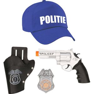 Carnaval verkleed politie agent pet/cap - blauw - met pistool/badge - heren/dames - accessoires