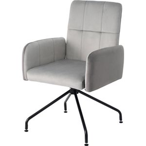 Sweiko Fluwelen eetkamerstoel, 360° draaiend, Kleurbijpassende stoelen, 1-delig, fauteuil, barstoel, woonkamer, slaapkamer, draaistoel, bureaustoel, vierkante frame stoel, grijs