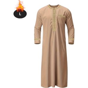 Nivard Islamitische Kleding - Djellaba Heren - Moslim Kleding - Arabisch Mannen Kaftan - Alhamdulillah - Khaki L