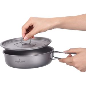 Boundless Voyage - 1000 ml - Titanium Braadpan - Campingpan - Anti Aanbakpan met Deksel en Inklapbare Handgrepen - 19 cm - Buitenshuis - lichte Draagbare Grillplaat - Wandelborden - Keukengerei - Kookset voor 1-2 Personen