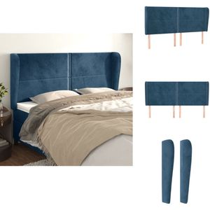 vidaXL Hoofdbord - Hoofdborden - Hoofdeinde - Houten Hoofdbord - Hoofdbord met randen 163x23x118/128 cm fluweel donkerblauw