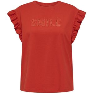 Only T-shirt Onlpernille S/s Frill Top Box Jrs 15320637 Red Alert Dames Maat - L