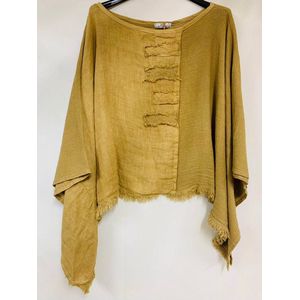 Vintage linnen korte top - bout hals - raglan mouwen kleur Camel - one size