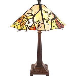 LumiLamp Tiffany Tafellamp Ø 36*57 cm E27/max 2*60W Geel, Oranje Glas, Metaal Tiffany Bureaulamp Tiffany Lampen