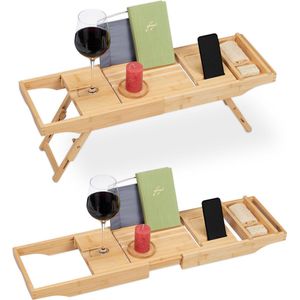 Relaxdays badplank bamboe - met poten - 74 - 114,5 cm - badrek badkuip - verstelbaar