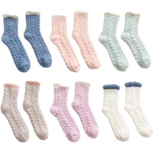 Koraalfleece sokken - 6 paar - Herfst en winter - Warm en pluizig - Meerkleurig - Medium-Large