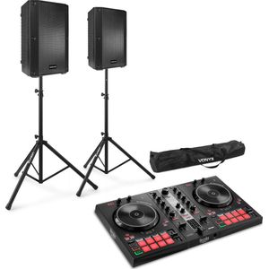 Hercules DJControl Inpulse 300 MK2 set met 500W actieve VSA10BT speakers en statieven