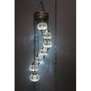 Turkse Lamp Hanglamp Mozaïek  Marokkaanse  Oosters  Authentiek Handgemaakt Kroonluchter Wit 7 bollen