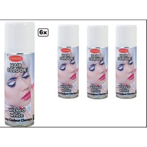 6x Haar spray wit 125 ml - Festival thema feest party verjaardag carnaval haarspray