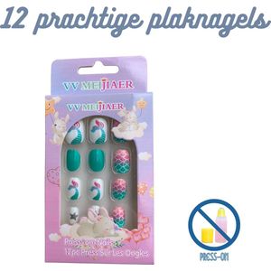 Kinder Plaknagels | Valse Nagels | 12 Stuks | Geen Lijm Nodig | Zeemermin