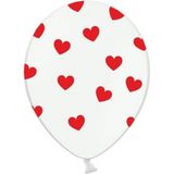 6x stuks witte ballonnen met hartjes rood