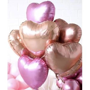 8 grote hartvormige folie ballonnen rosé goud en roze - aanzoek - valentijn - hart - folie - ballon - roze - liefde - rose goud