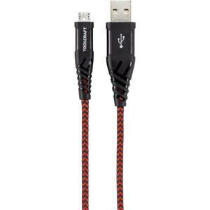TOOLCRAFT USB-kabel USB 2.0 USB-A stekker, USB-micro-B stekker 1.00 m Zwart/rood Extreem robuust gevlochten bescherming