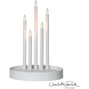 Star Trading kandelaar Deco met dienblad, metaal, wit, 5-vlam, hout, 46cm
