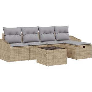 vidaXL - 6-delige - Tuin - Sofa - Set - met - Kussens - Beige - Poly - Rattan