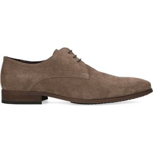 Manfield - Heren - Taupe suède veterschoenen - Maat 43