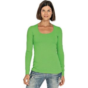 Lemon & Soda Bodyfit dames shirt lange mouwen - limegroen - Dameskleding basic t-shirts - katoen/elasthan M