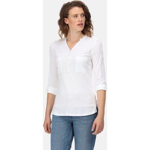 Het Regatta Fflur II T-shirt met omvouwbare mouwen - dames - V-hals - knopenlijst - Wit