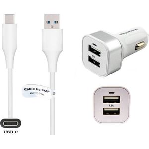 OneOne auto oplader met 2 poorten + 2,5m sterke USB C kabel. Krachtige 24 Watt autolader past op Huawei pura 70 / 70 Pro / 70 Pro + / 70 Ultra, Enjoy 70x, MatePad 12x, MatePad Air, MatePad Pro 11 / Pro 12,2 / Pro 13,2