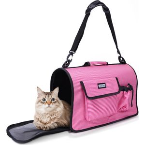 Nobleza 40RDZ - Draagbare Reistas voor Katten - B44.5 x L20 x H26 cm - Roze gestreept