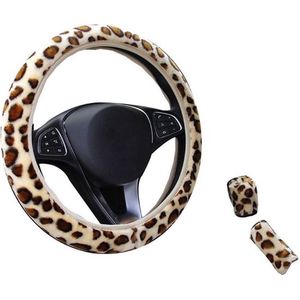 Kasey Products - Zachte Pluche Stuurhoes - Stuurhoes Auto - Stuurhoes Set - Luipaard Patroon