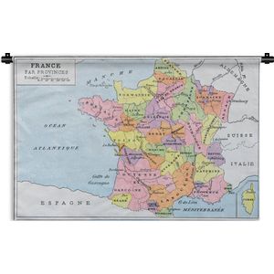 Wandkleed Kaart Frankrijk - Oude kaart van Frankrijk Wandkleed katoen 180x120 cm - Wandtapijt met foto XXL / Groot formaat!