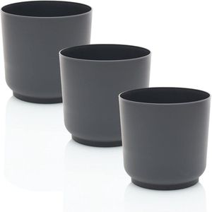 Bloempot binnen - kunststof - onbreekbaar - 3 stuks - antraciet - 13 cm