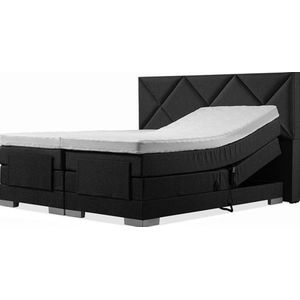 Sweet Sleep Elektrische Boxspring - 190x190 - Incl. Ruiten hoofdbord - Gitzwart met plint