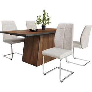 Merax Set van 4 Eetkamerstoelen - Lichtgrijs Linnen met Wellen Rugleuning en Stalen Poten - Moderne en Comfortabele Stoelen voor Eetkamer, Keuken en Woonkamer