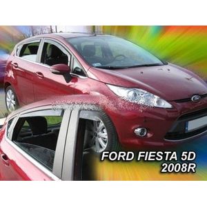 Zijwindschermen donker pasvorm tbv Ford Fiesta (VII) (JA8 / MK6) - 5 deurs Hatchback model 2008 - 2017 set windschermen visors pasvorm tbv voor & achterdeuren merk Team Heko