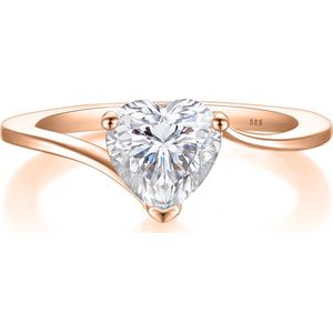 Amora - 14k Roségouden Hart Solitair Moissanite Ring - 3.1 karaat