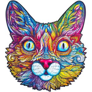 UNIDRAGON Houten Puzzel Voor Volwassenen Dier - Indrukwekkende Kat - 300 stukjes - King Size 31x35 cm