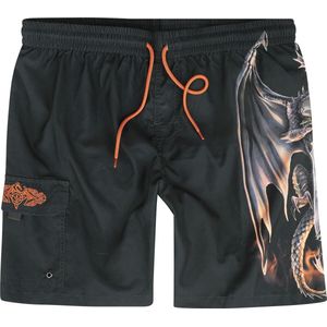 Gothicana zwarte zwemshort met drakenprint Mannen - XXL