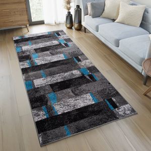 Tapiso Jawa Tapijt Loper Grijs Blauw Woonkamer Slaapkamer Hal Maat - 70x1400