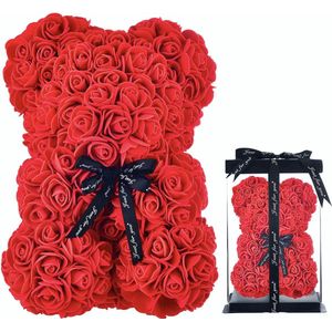 Rozen Beer + Giftbox - 25 CM - Rood - Teddybeer - Roosbeer - Valentijn Cadeau - Liefde - Valentijnsdag