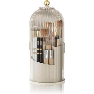 Make-uptafelorganizer met 360 graden draaibare penseelhouder - borstelopslag met stofdicht deksel - roterende make-upkwastenhouder