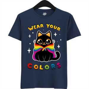 Schattige Pride Vlag Kat - Unisex T-Shirt Mannen en Vrouwen - LGBTQ+ Suporter Kleding - Gay Progress Pride Shirt - Rainbow Community - T-Shirt - Unisex - Navy Blauw - Maat 3XL