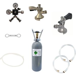 Accessoirepakket 4 met 2,0 kg CO2 voor 2-kraans tapsysteem met 1 * Alumasc vlak A schuif aansluiting en 1 * Combi - M systeem aansluiting