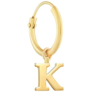 New Bling 9NBG-906K Gouden Oorring met Letterhangertje - Half Paar - 11mm Doorsnee - Letter K - 4mm - 14 Karaat - Goud
