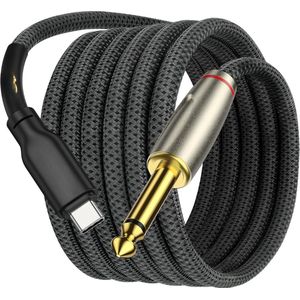 6,35 mm 1-4 inch TS Male Audio Mono Interconnect Aux Adapterkabel voor iPhone 15-15 Plus-15 Pro-15 Pro Max - Verguld - Gevlochten - 2 meter