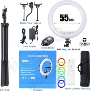 LED Ring Light 55 Cm met Smartphone Tripod Camera Statief 10210 Cm Zwart Inclusief Bluetooth shutter – Eff Pro